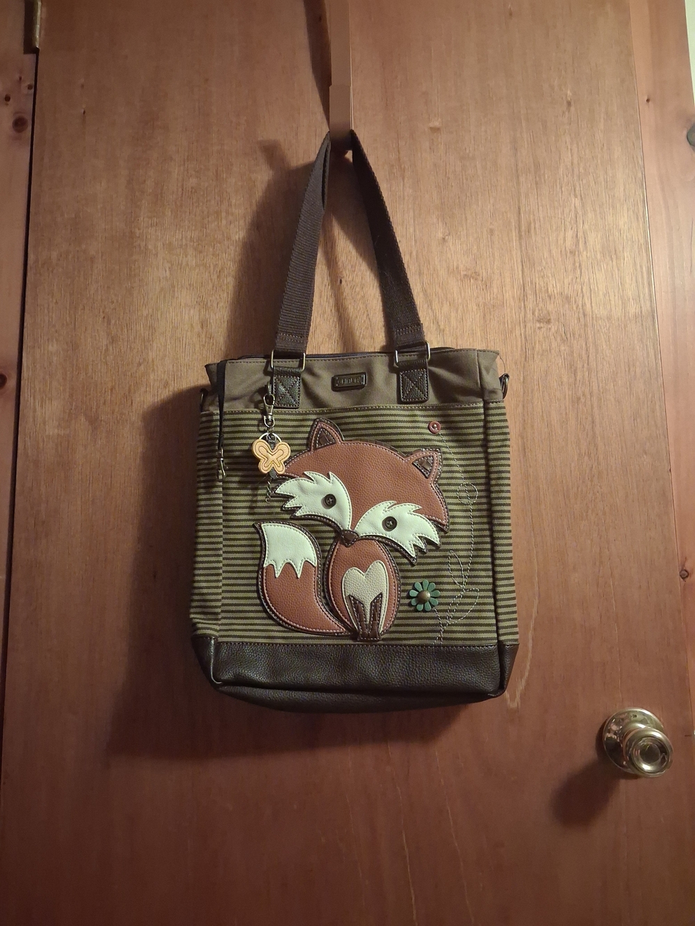 Chala Brown Tote with Fox Appliqué and Brown Accents